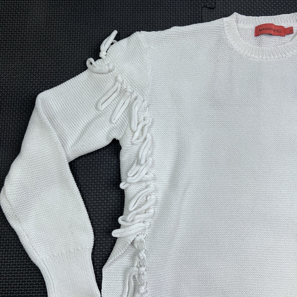 Manning Cartell White Knit Sweater Sm Asymmetric Fringe Avant Garde Minimalist - Picture 5 of 15